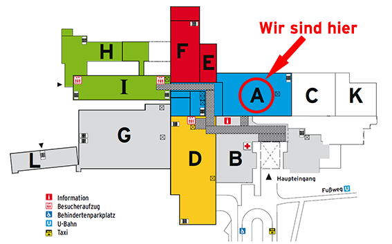 Grafik zeigt Wegeplan der BG- und Handambulanz