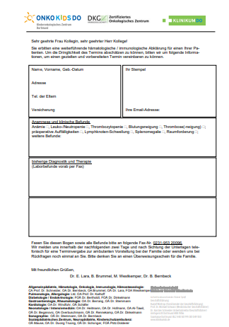 Hämatologisch-onkologische Ambulanz: Anmeldung Kinder