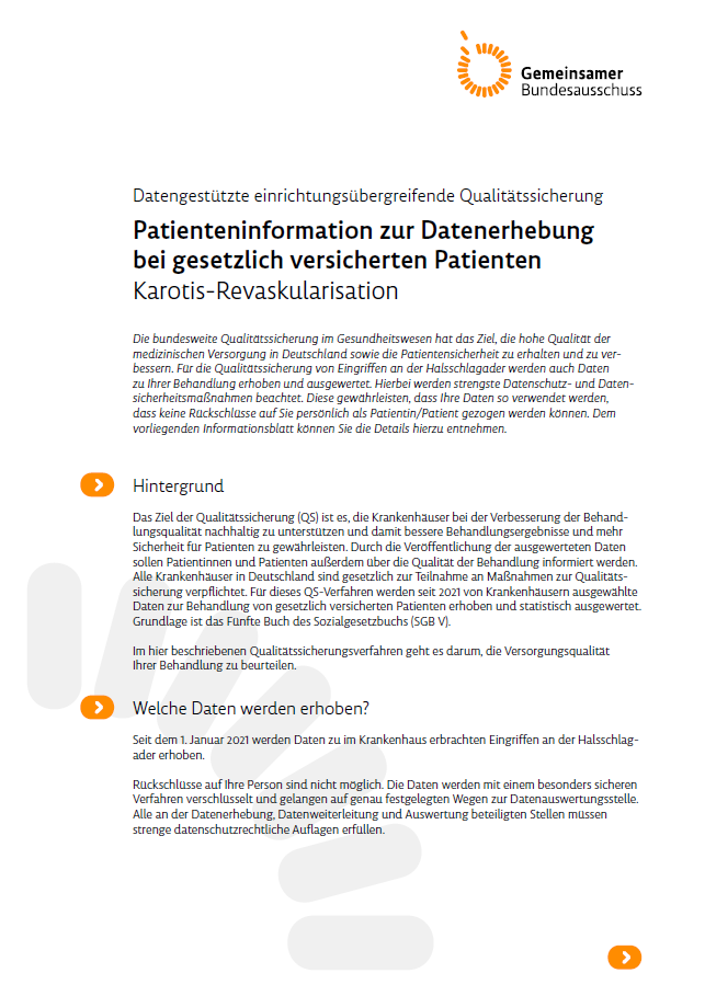 Patienteninformation zur Datenerhebung bei gesetzlich versicherten Patienten: Karotis-Revaskularisation